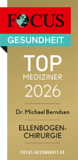 FOCUS-Siegel „TOP Mediziner 2026 – Ellenbogenchirurgie“ für Dr. Michael Berndsen