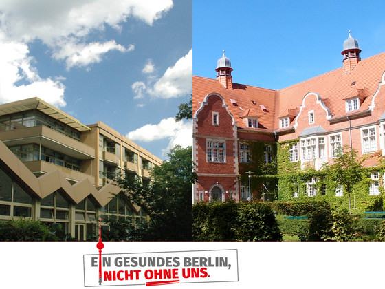 Auf Foto sind beide Krankenhäuser zu sehen: links das Krankenhaus in Wannsee und rechts das in Buch Auf Foto sind beide Krankenhäuser zu sehen: links das Krankenhaus in Wannsee und rechts das in Buch
