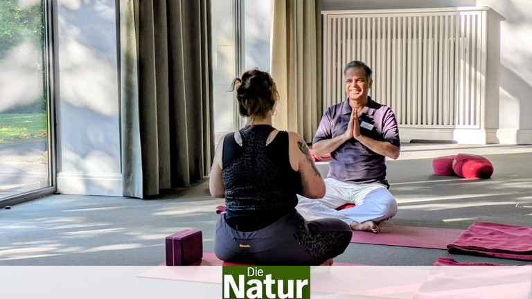 Patientin bei Yoga-Praxis mit Yoga-Therapeut