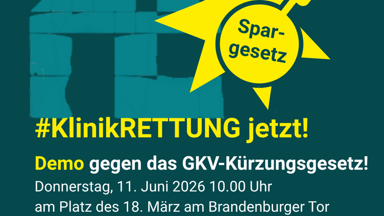 Eine Grafik auf grünem Untergrund informiert über eine Demo gegen dasb GKV-Kürzungsgesetz am 11. Junin 2026 Eine Grafik auf grünem Untergrund informiert über eine Demo gegen dasb GKV-Kürzungsgesetz am 11. Junin 2026